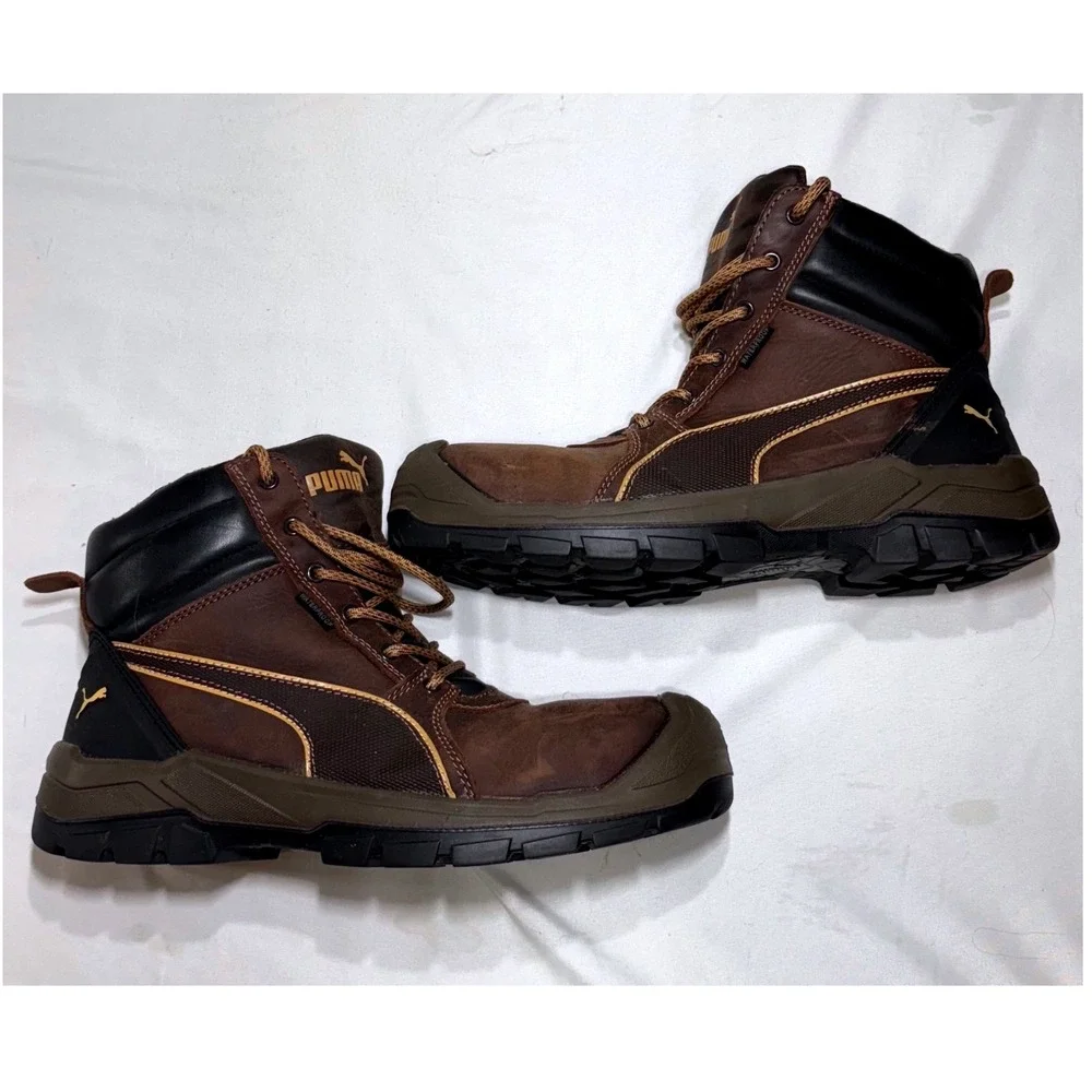 Puma Conquest Work Boots Men 12 Brown Composite Toe Waterproof EH63.078.5 Safety